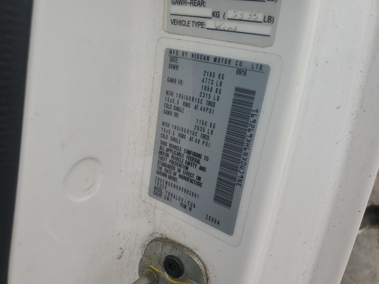 2017 Nissan Nv200 2.5S VIN: 3N6CM0KN9HK692691 Lot: 67437685