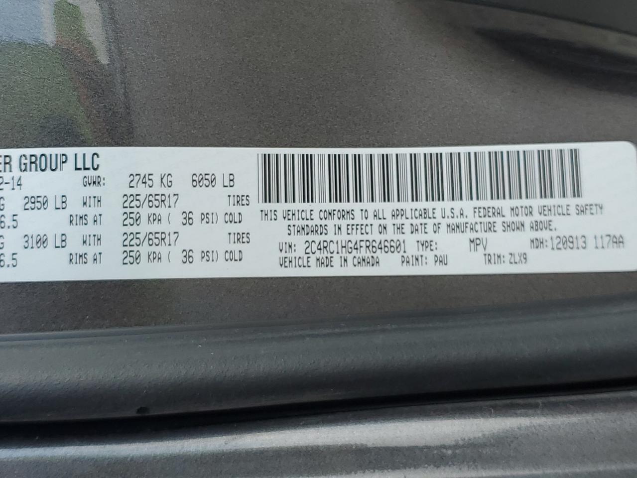 2015 Chrysler Town & Country S VIN: 2C4RC1HG4FR646601 Lot: 69020505