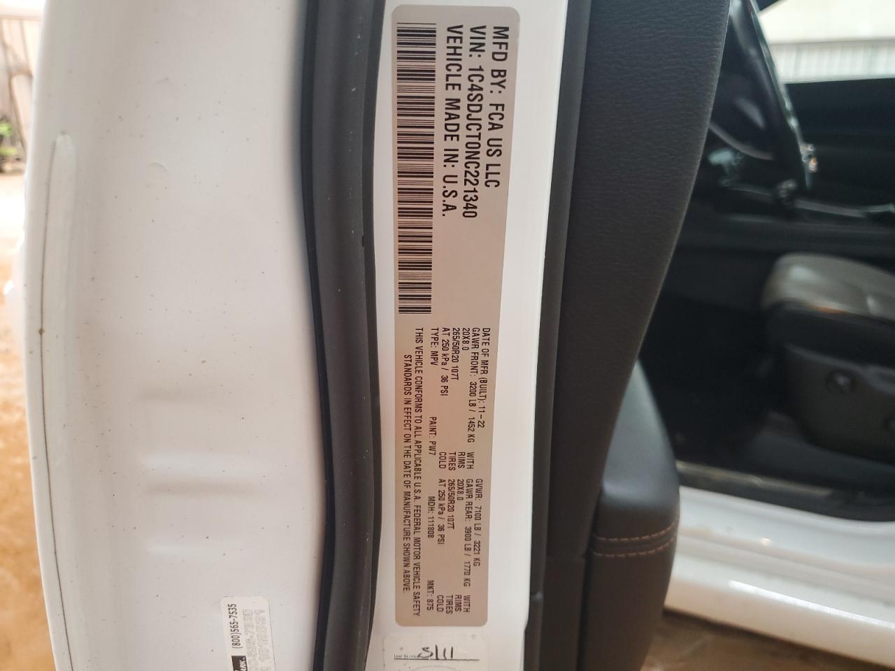 2022 Dodge Durango R/T VIN: 1C4SDJCT0NC221340 Lot: 68838115