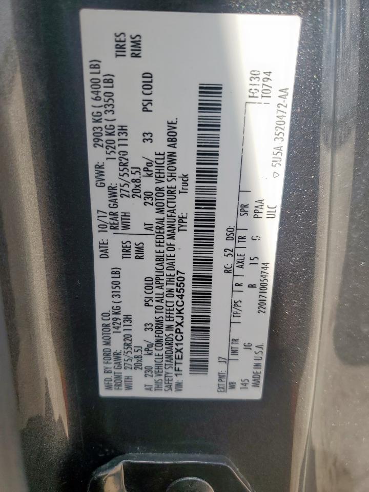 2018 Ford F150 Super Cab VIN: 1FTEX1CPXJKC45507 Lot: 69080155