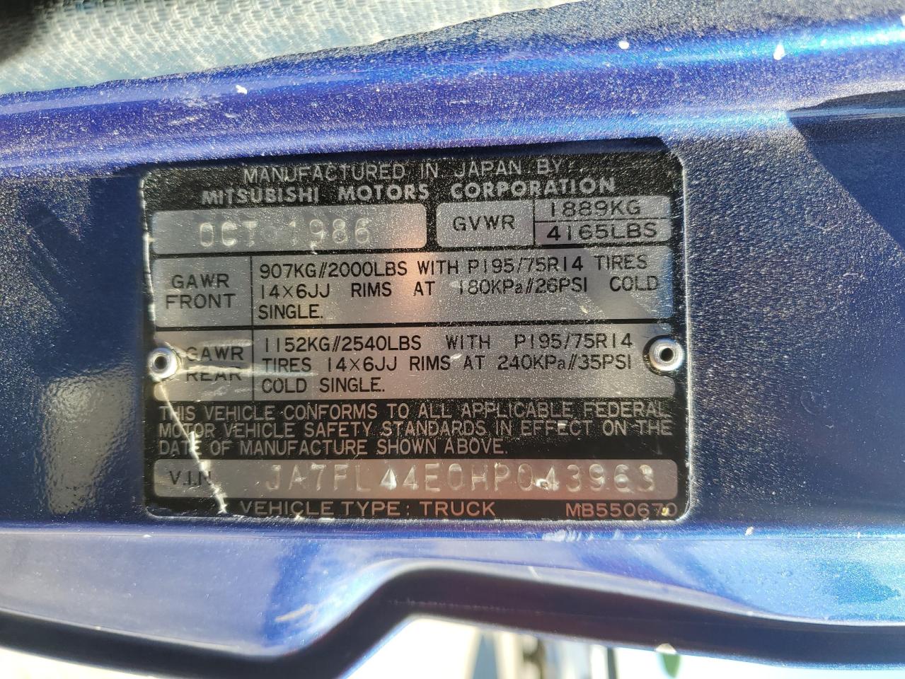 MITSUBISHI MIGHTY MAX 1987 JA7FL44E0HP043963 Photo 13