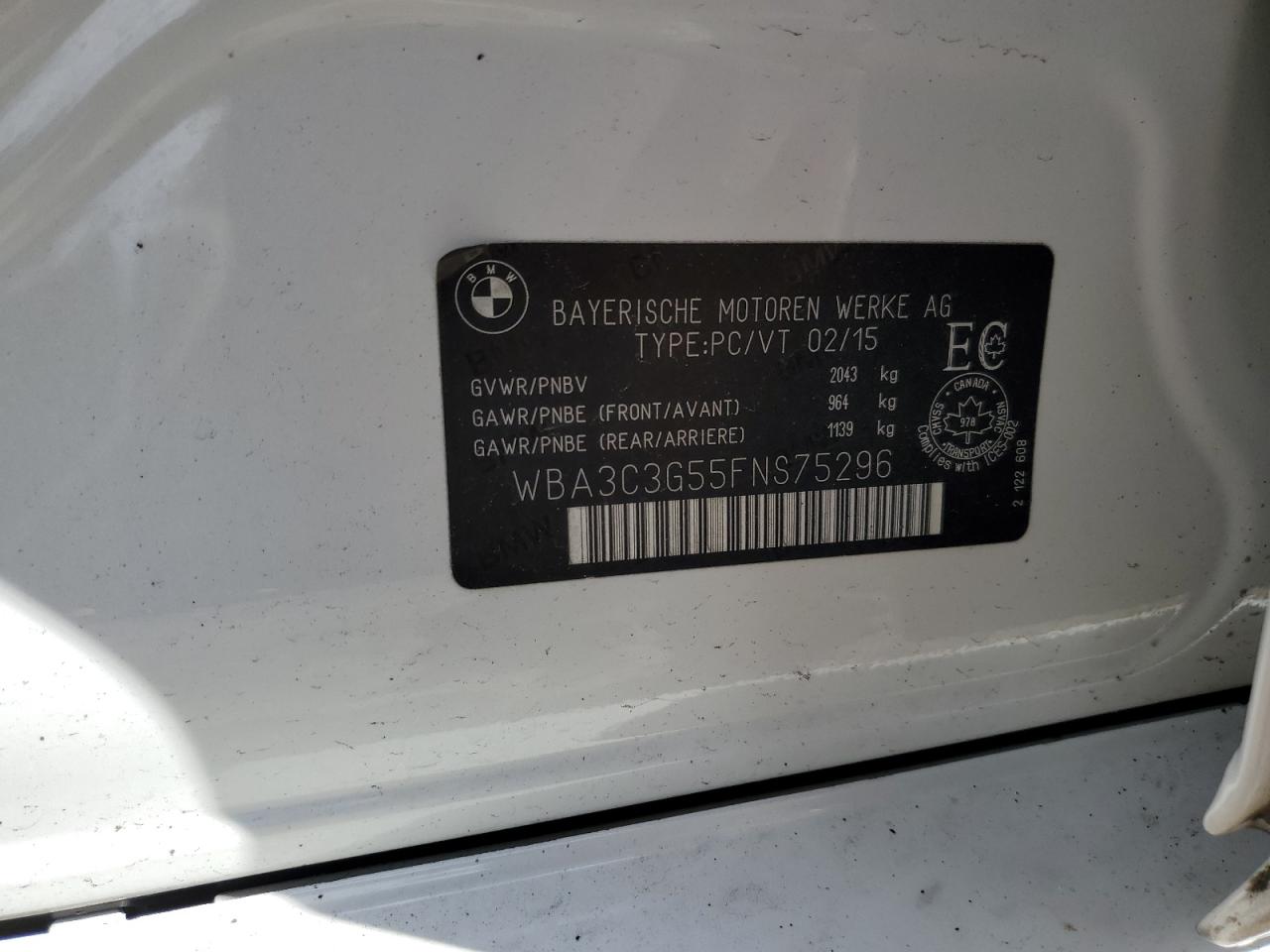 2015 BMW 320 I xDrive VIN: WBA3C3G55FNS75296 Lot: 67250015