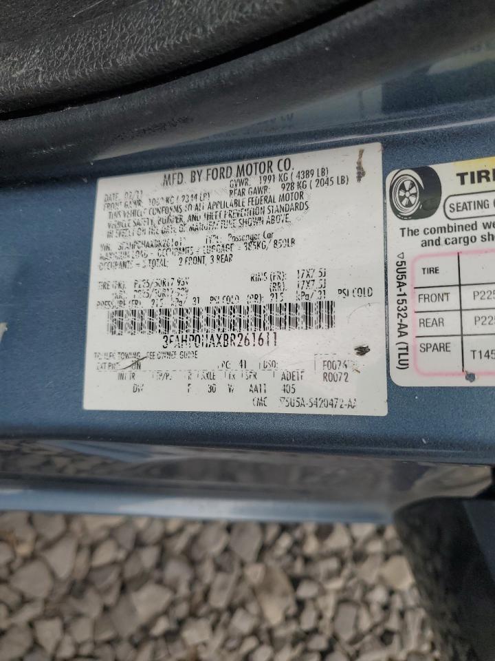 2011 Ford Fusion Se VIN: 3FAHP0HAXBR261611 Lot: 68509465