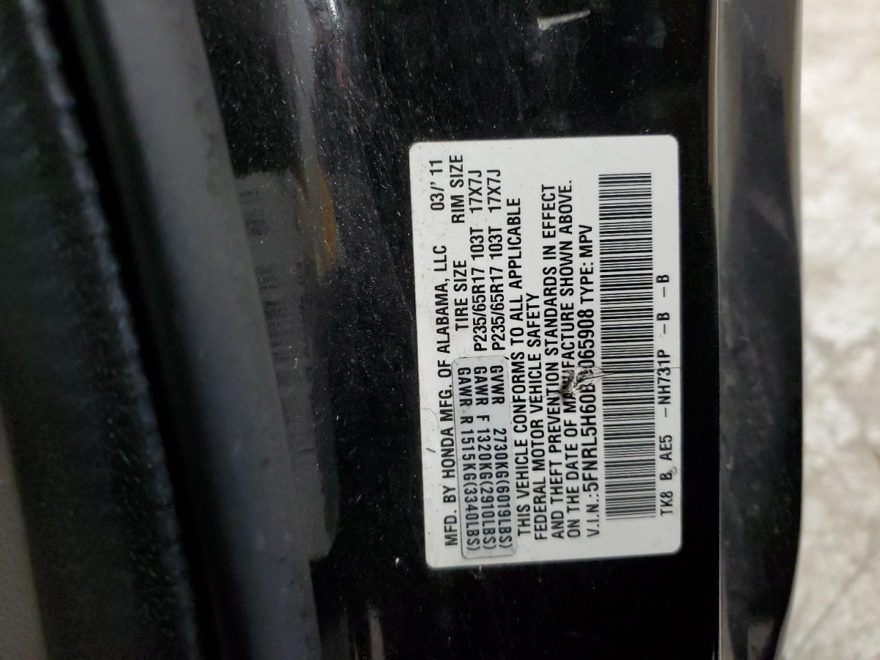 2011 Honda Odyssey Exl VIN: 5FNRL5H60BB065908 Lot: 70713615