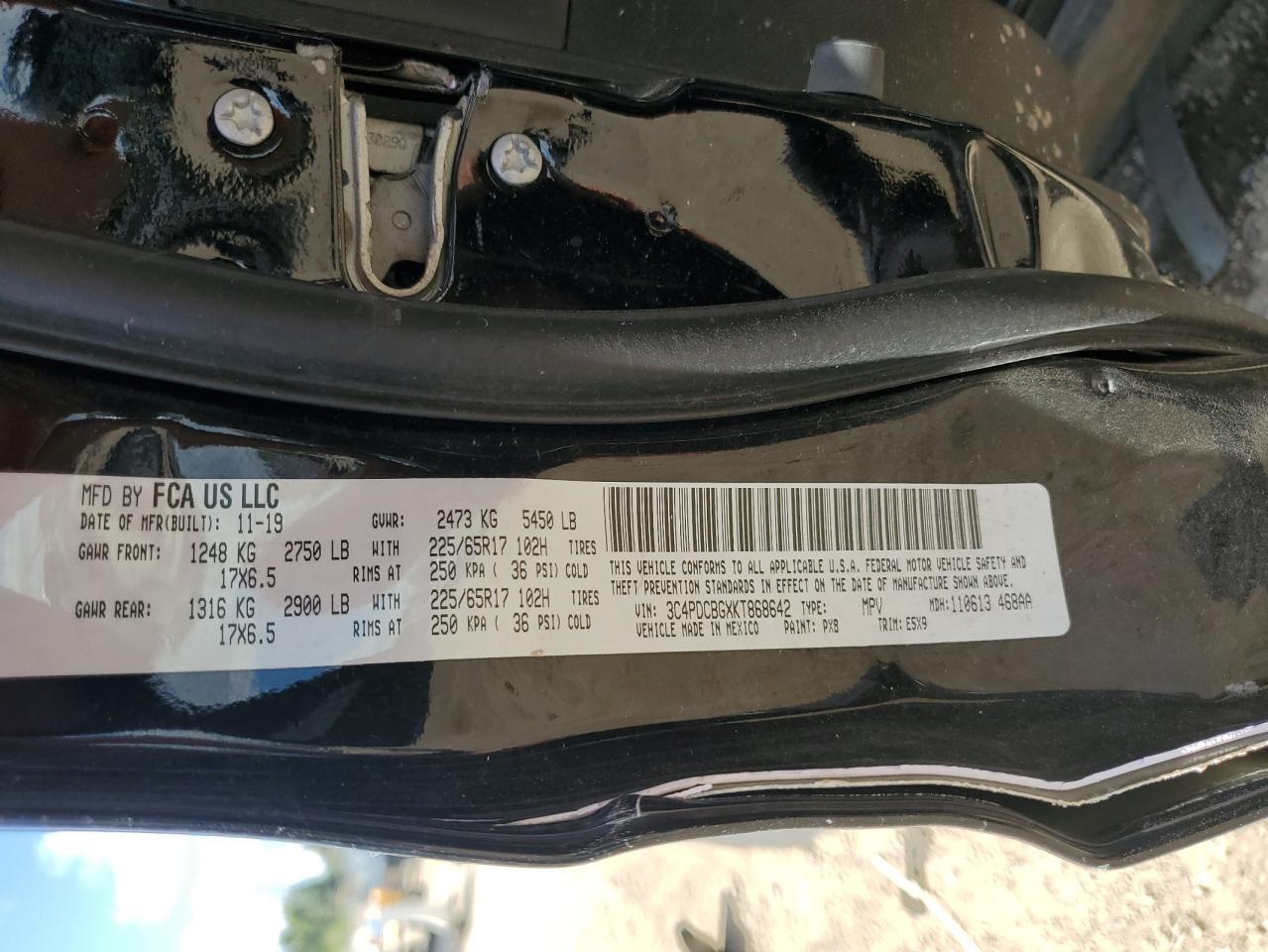 2019 Dodge Journey Se VIN: 3C4PDCBGXKT868642 Lot: 69581675