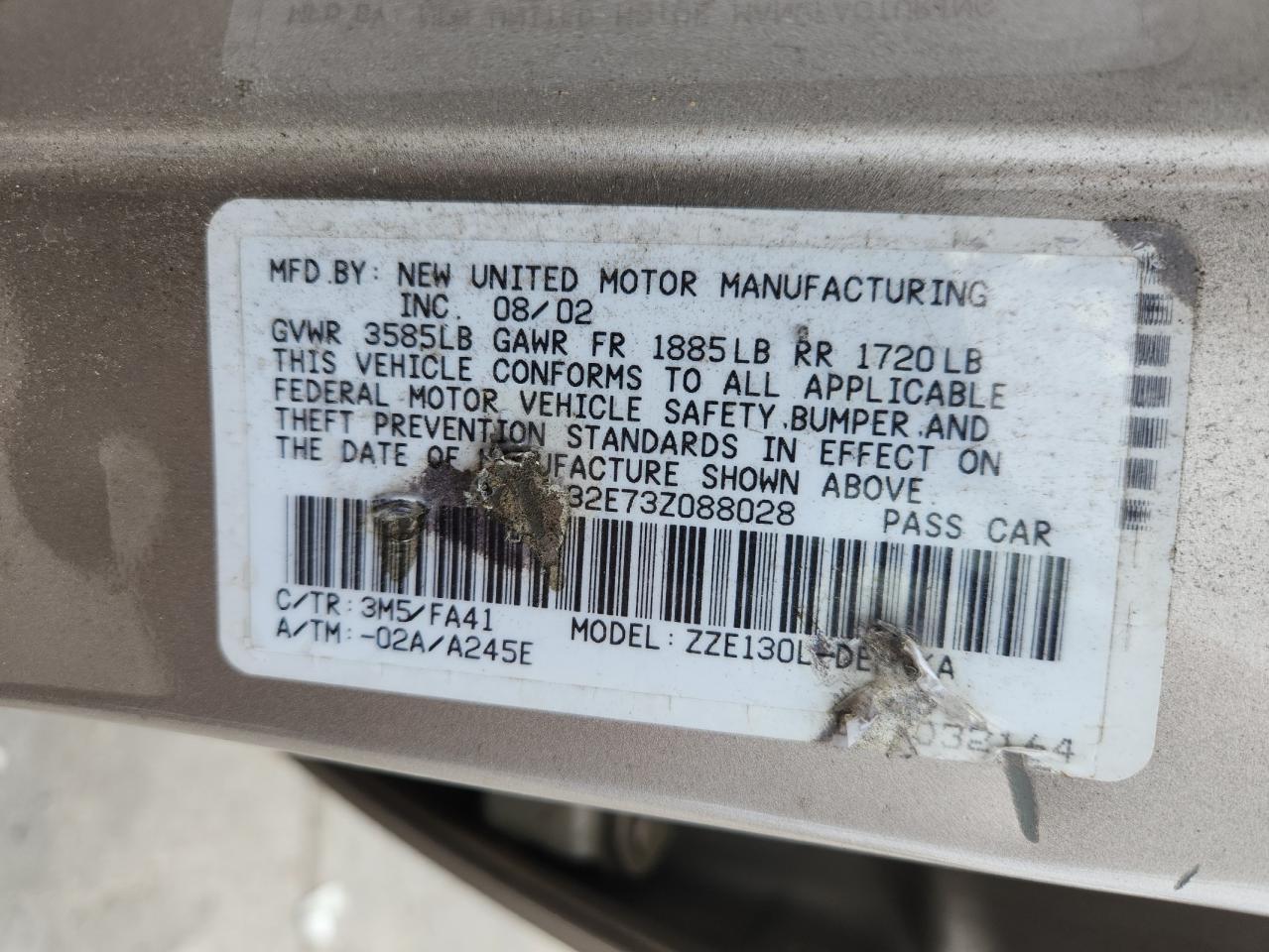 2003 Toyota Corolla Ce VIN: 1NXBR32E73Z088028 Lot: 70518825