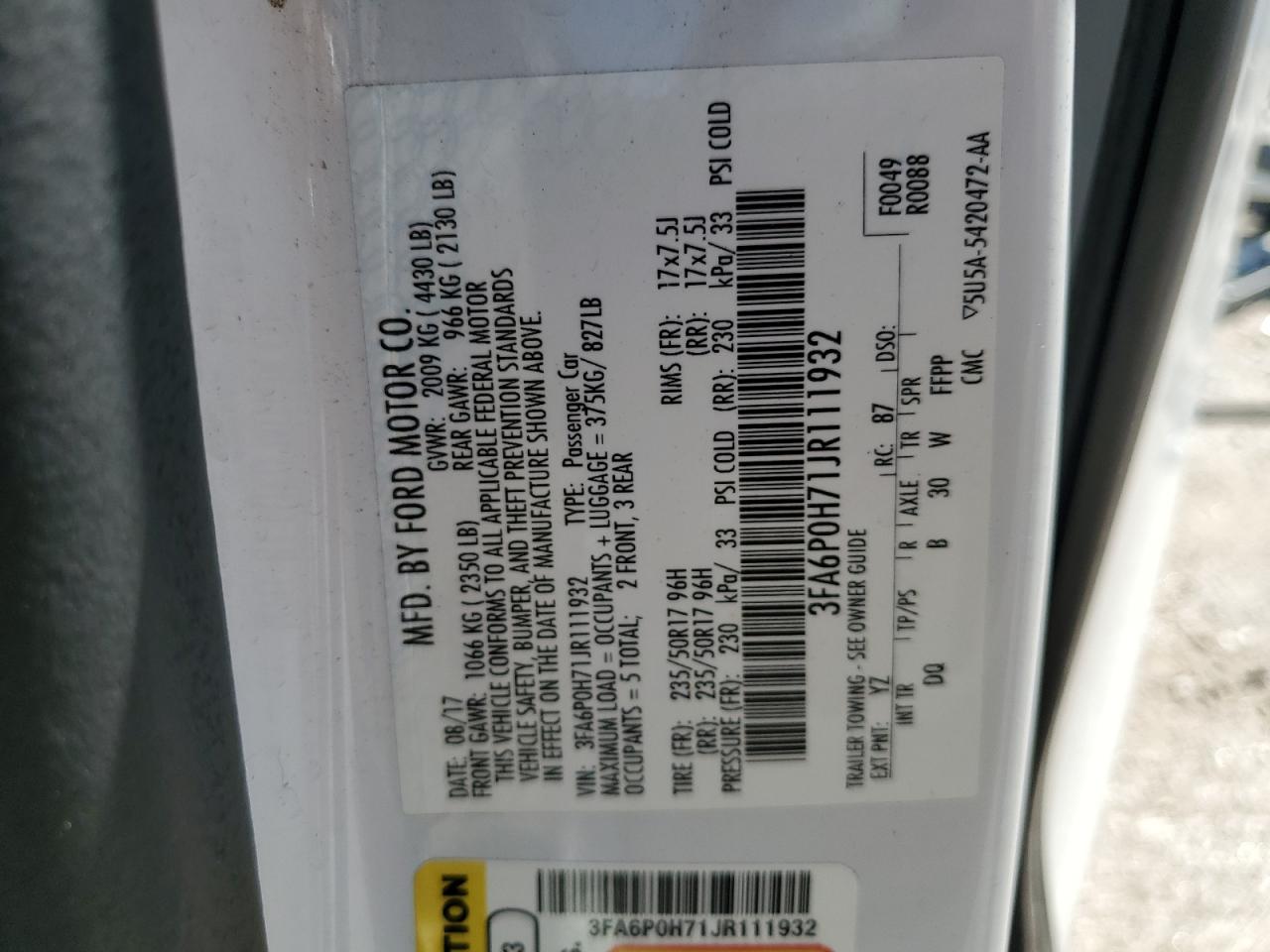 2018 Ford Fusion Se VIN: 3FA6P0H71JR111932 Lot: 69190085