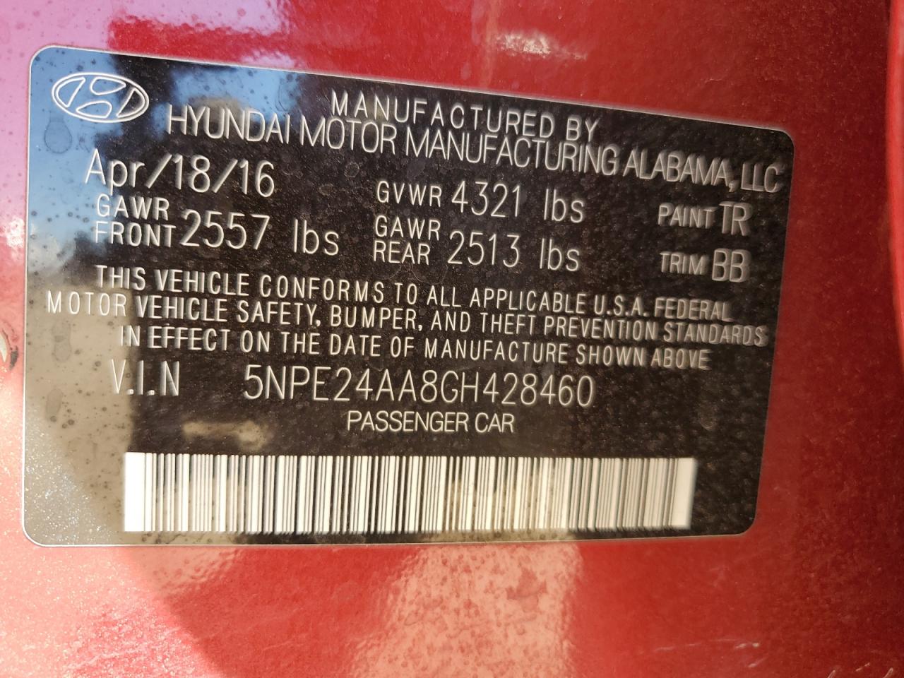 2016 Hyundai Sonata Eco VIN: 5NPE24AA8GH428460 Lot: 69455035