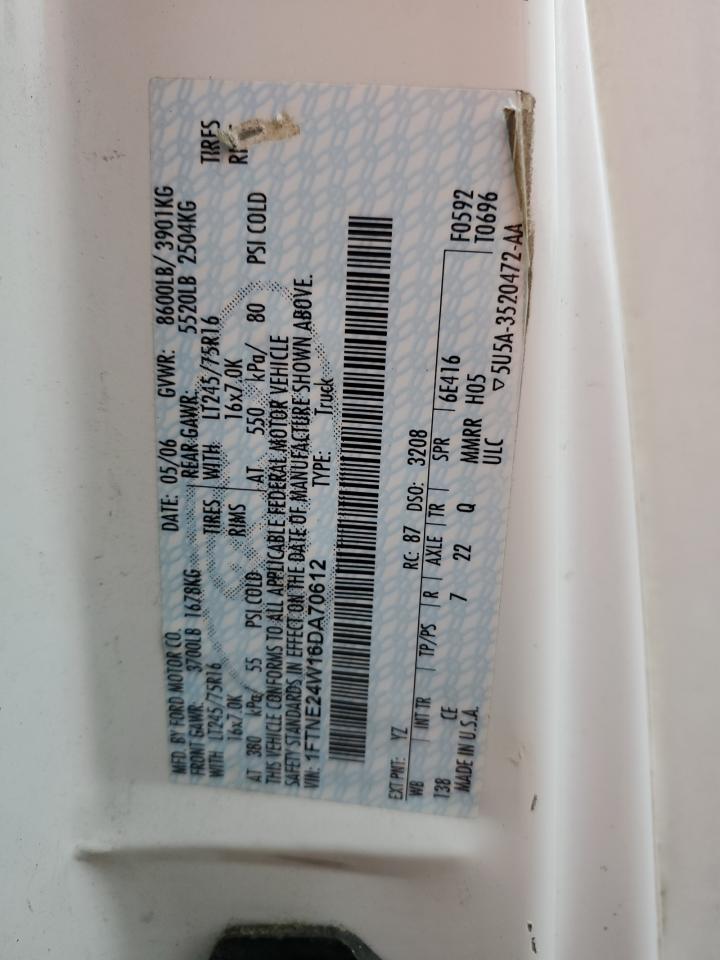 2006 Ford Econoline E250 Van VIN: 1FTNE24W16DA70612 Lot: 67814205