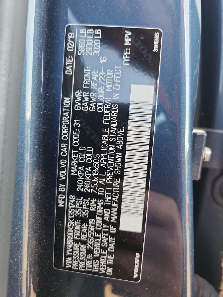 2019 Volvo Xc60 T8 Momentum VIN: YV4BR0DK5K1351748 Lot: 67365315