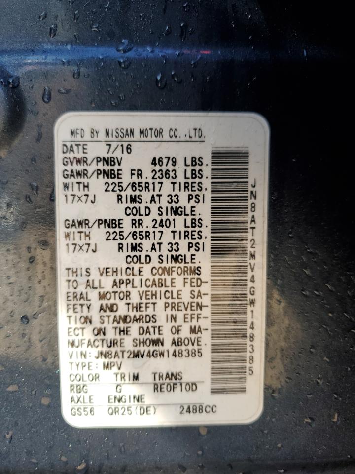 2016 Nissan Rogue S VIN: JN8AT2MV4GW148385 Lot: 70840695