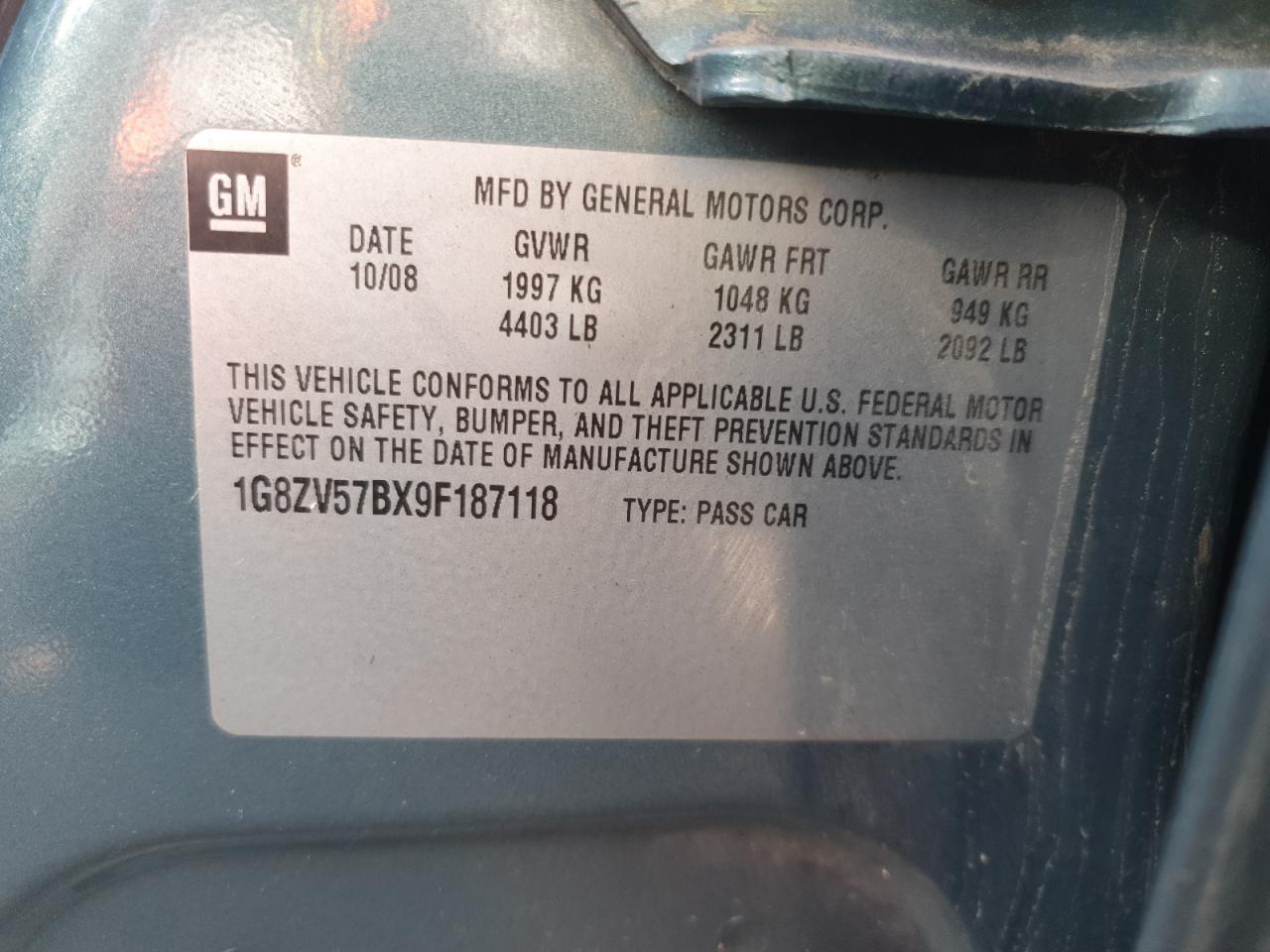 2009 Saturn Aura Xr VIN: 1G8ZV57BX9F187118 Lot: 70722125