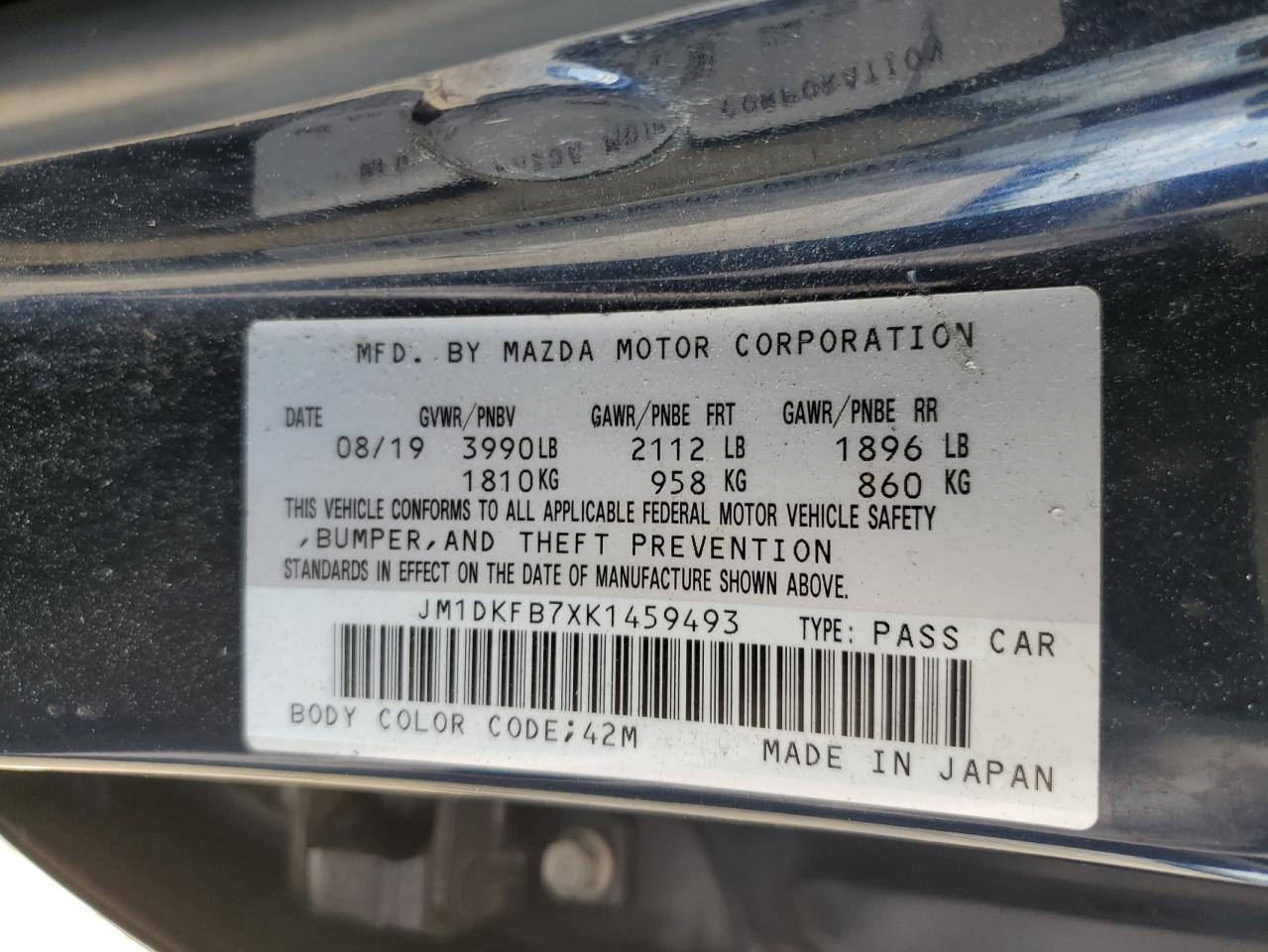 2019 Mazda Cx-3 Sport VIN: JM1DKFB7XK1459493 Lot: 70186895