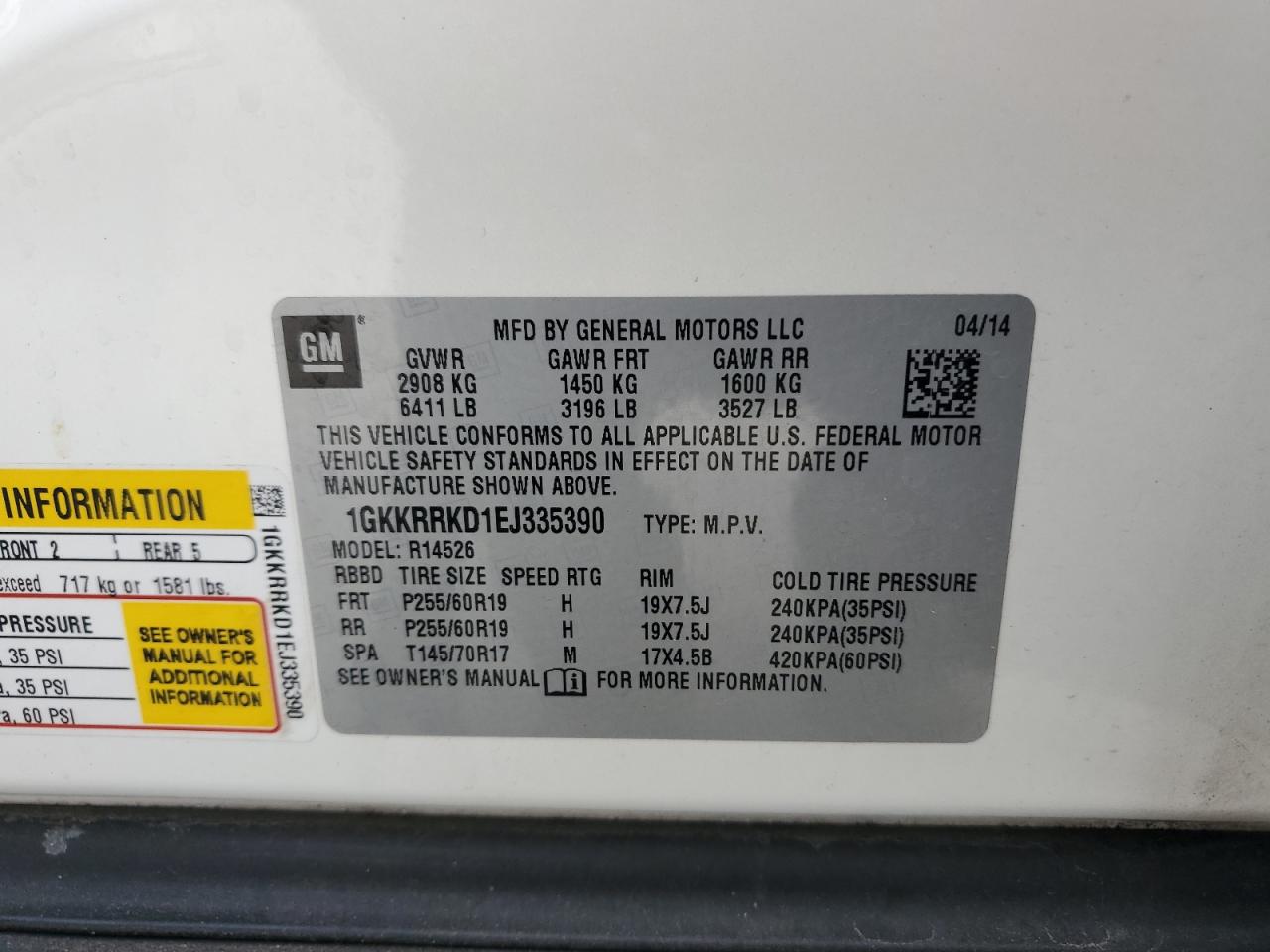 2014 GMC Acadia Slt-1 VIN: 1GKKRRKD1EJ335390 Lot: 70044535