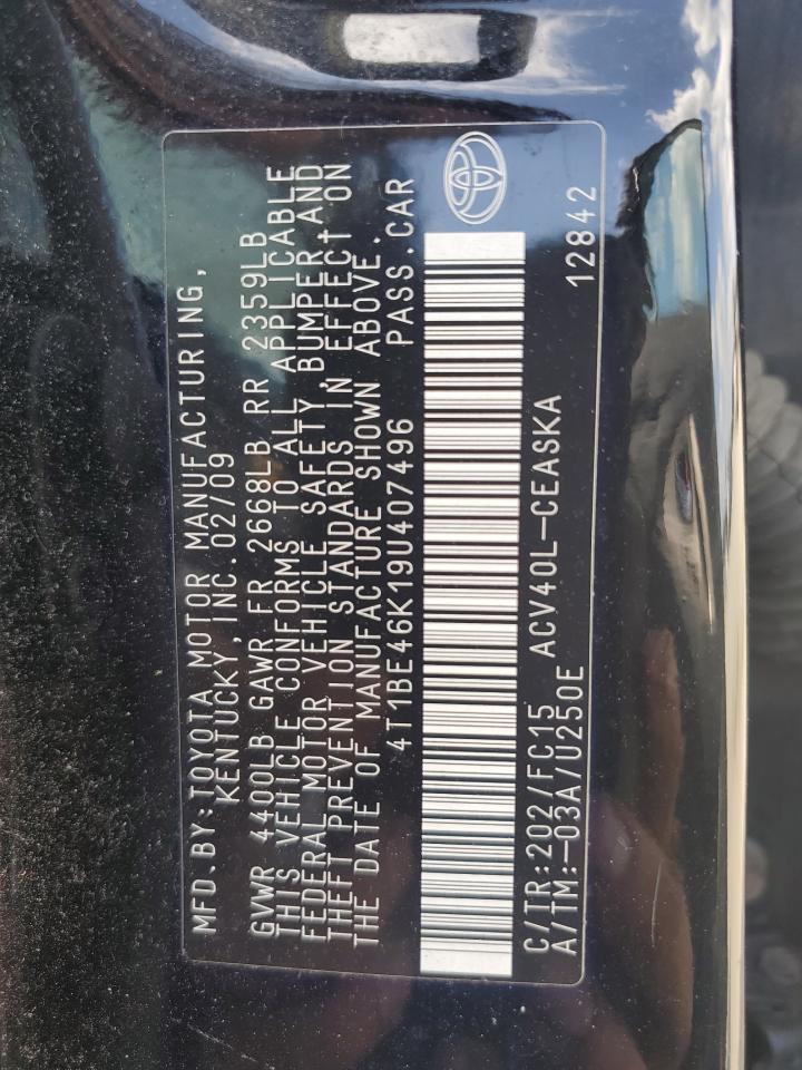 2009 Toyota Camry Base VIN: 4T1BE46K19U407496 Lot: 67961055