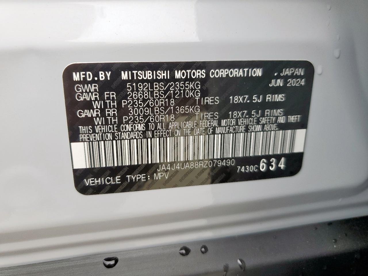 2024 Mitsubishi Outlander Es VIN: JA4J4UA88RZ079490 Lot: 70915825