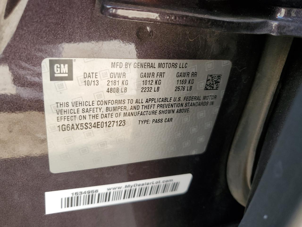 2014 Cadillac Cts Luxury Collection VIN: 1G6AX5S34E0127123 Lot: 69400055