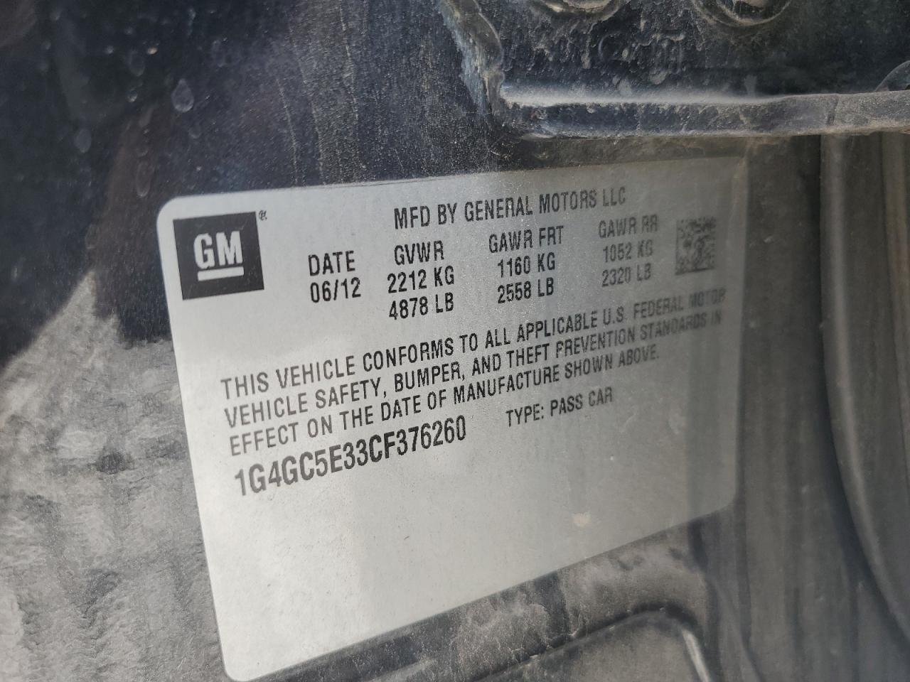 2012 Buick Lacrosse VIN: 1G4GC5E33CF376260 Lot: 69748135