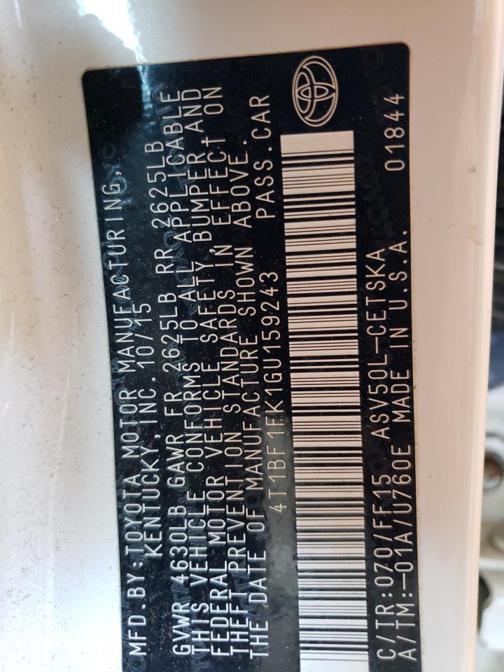 2016 Toyota Camry Le VIN: 4T1BF1FK1GU159243 Lot: 68370245