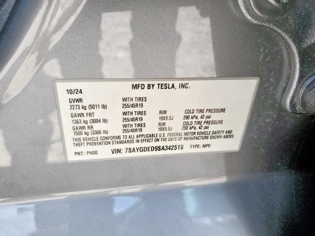 2025 Tesla Model Y VIN: 7SAYGDED9SA342519 Lot: 70307235