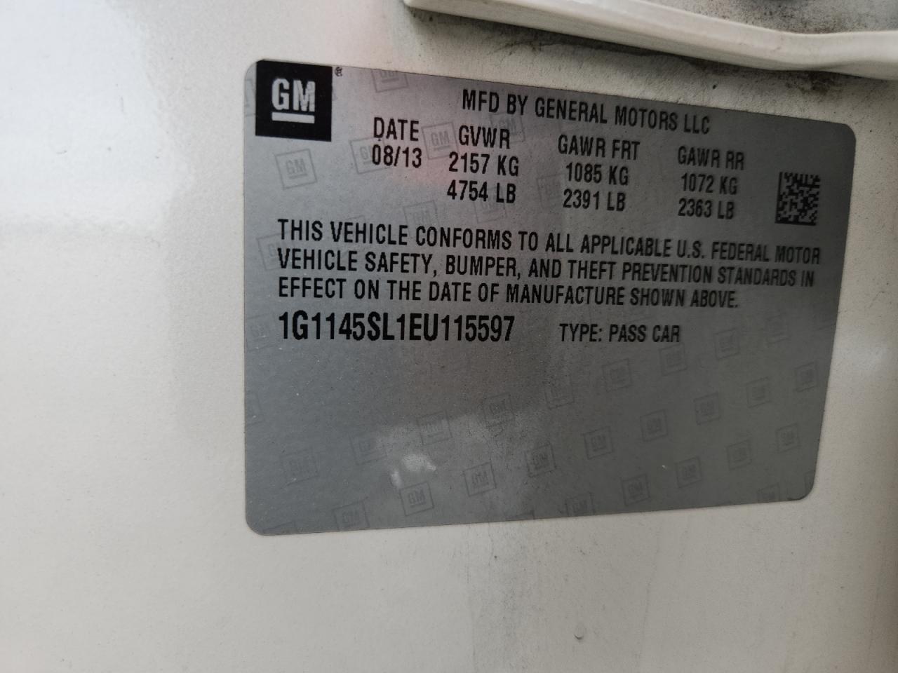 2014 Chevrolet Impala Ltz VIN: 1G1145SL1EU115597 Lot: 67564675