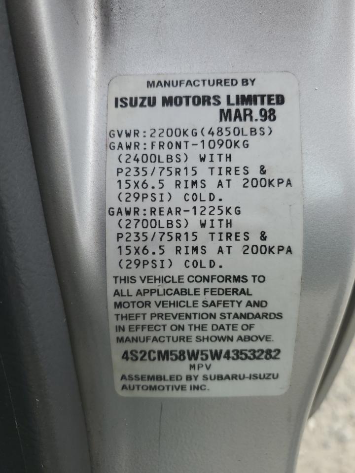 1998 Isuzu Rodeo S VIN: 4S2CM58W5W4353282 Lot: 67462155