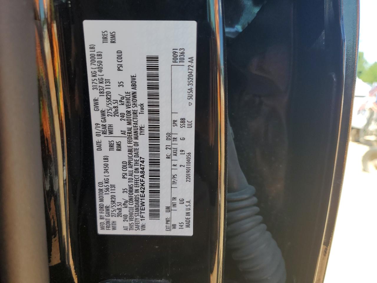 2019 Ford F150 Supercrew VIN: 1FTEW1E42KFA84747 Lot: 70551775