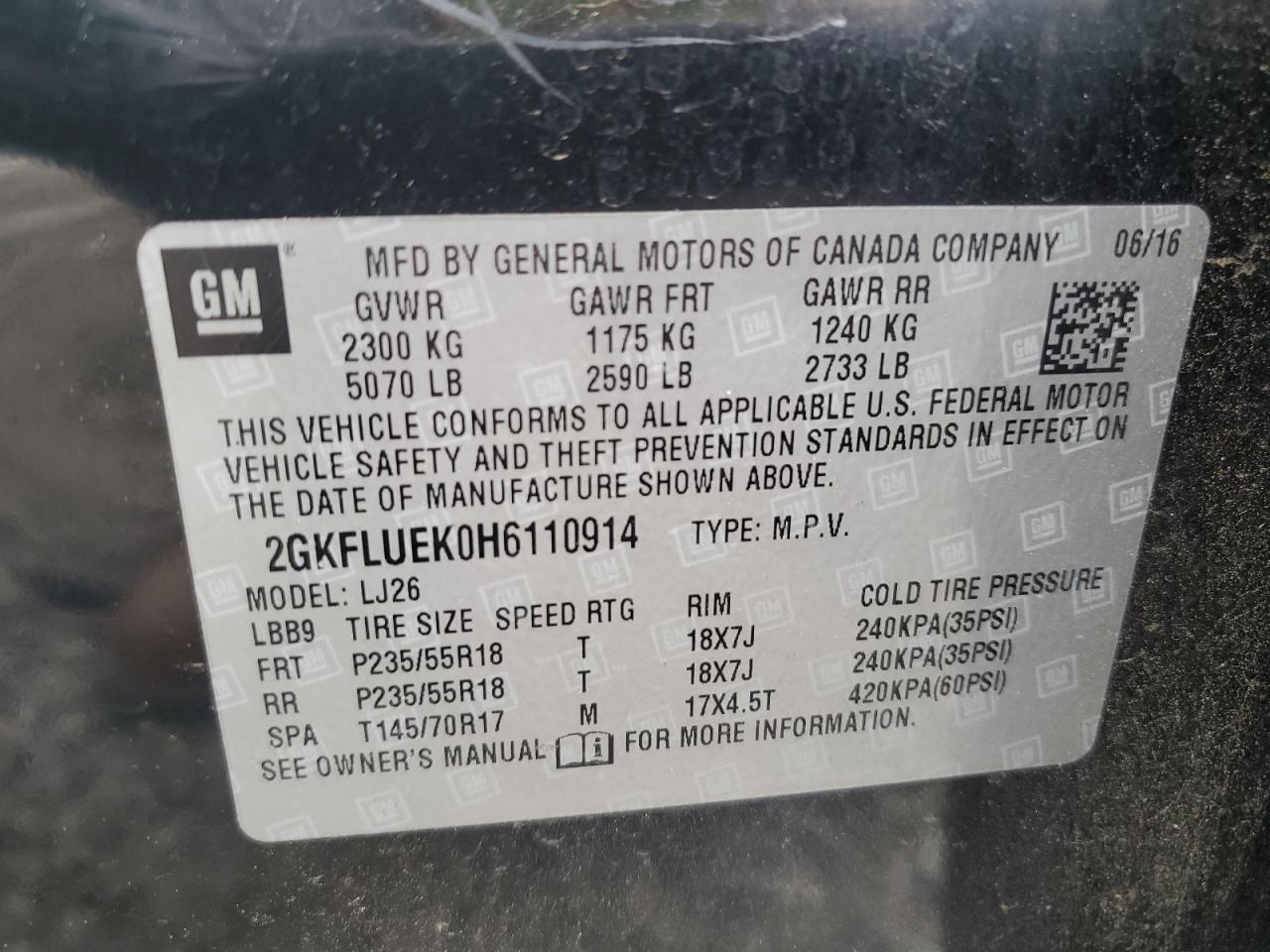 2017 GMC Terrain Slt VIN: 2GKFLUEK0H6110914 Lot: 68253165