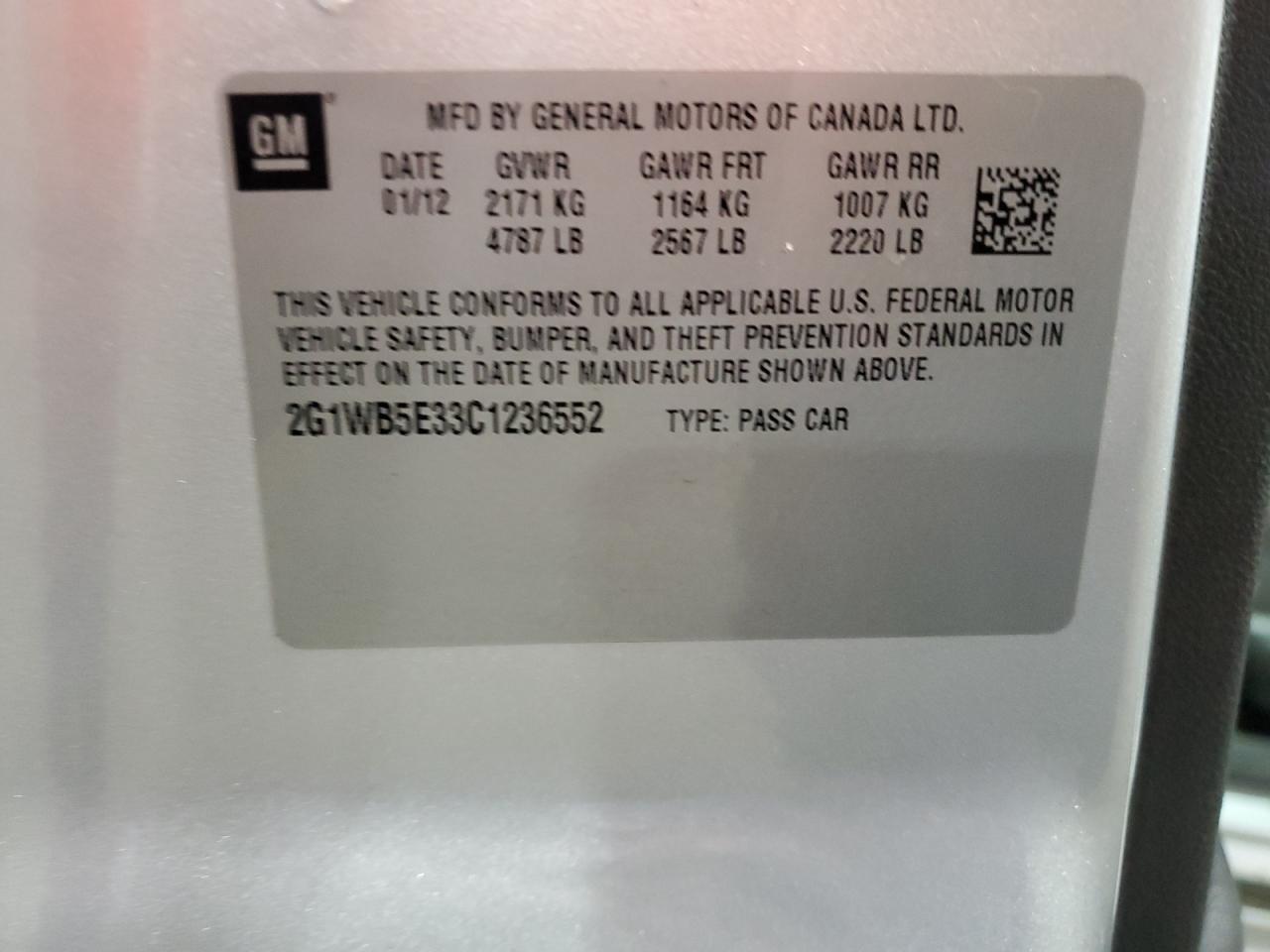 2012 Chevrolet Impala Lt VIN: 2G1WB5E33C1236552 Lot: 70532005