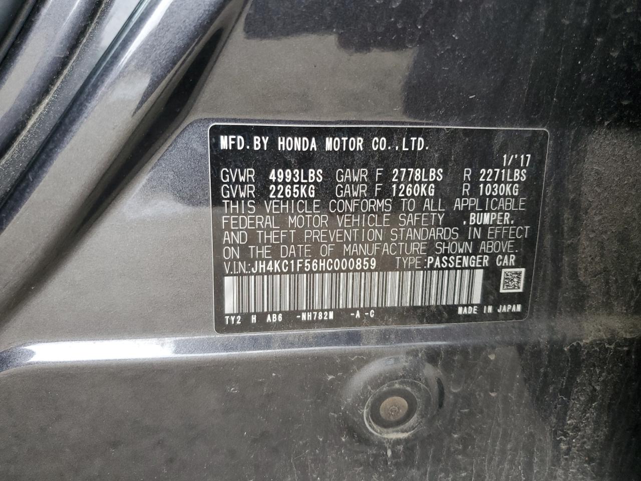 2017 Acura Rlx Tech VIN: JH4KC1F56HC000859 Lot: 67250085