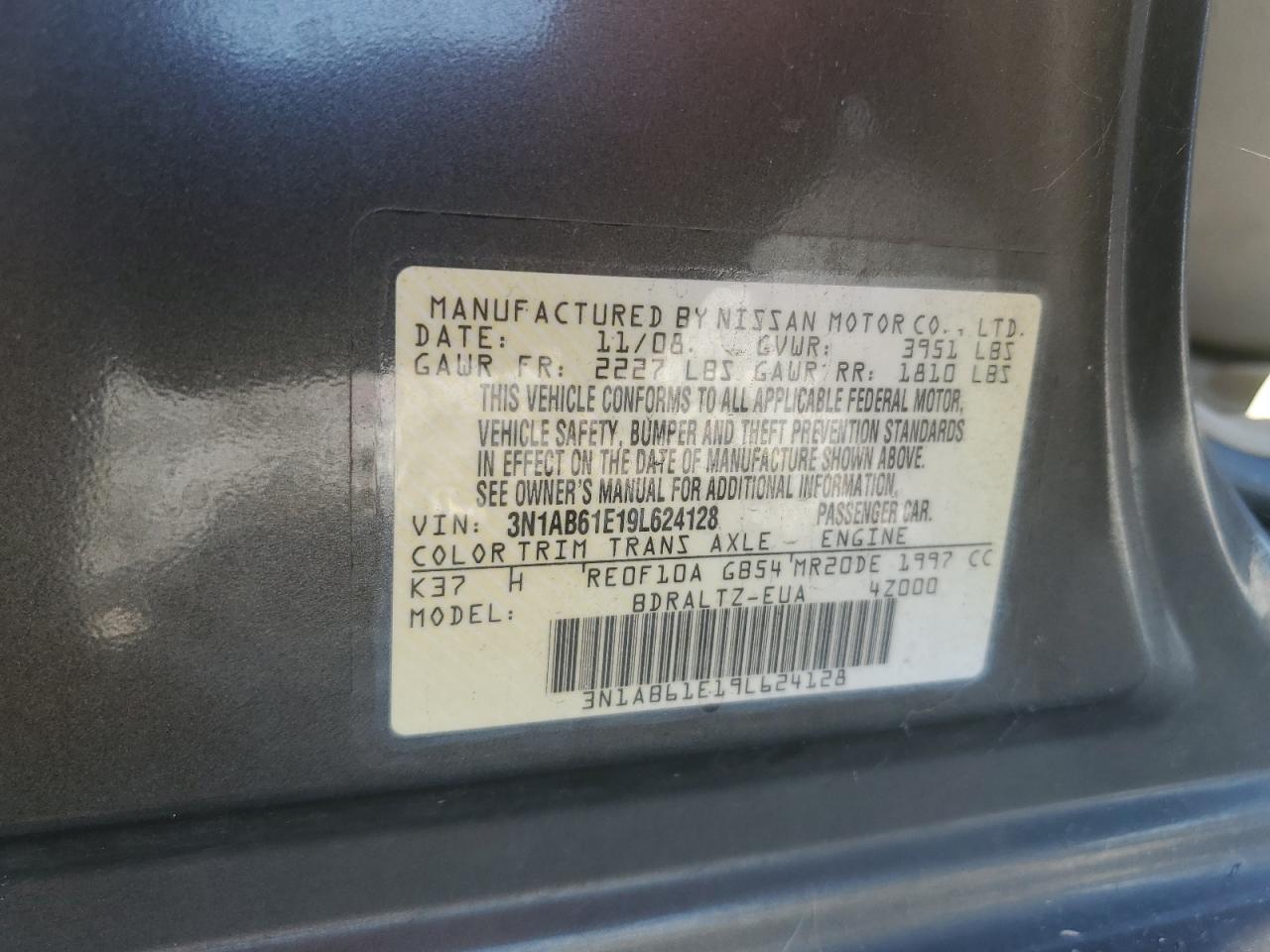 2009 Nissan Sentra 2.0 VIN: 3N1AB61E19L624128 Lot: 70882715