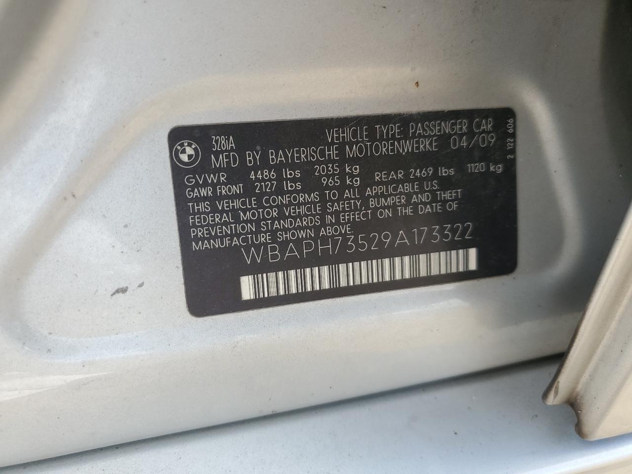 2009 BMW 328 I VIN: WBAPH73529A173322 Lot: 70881295