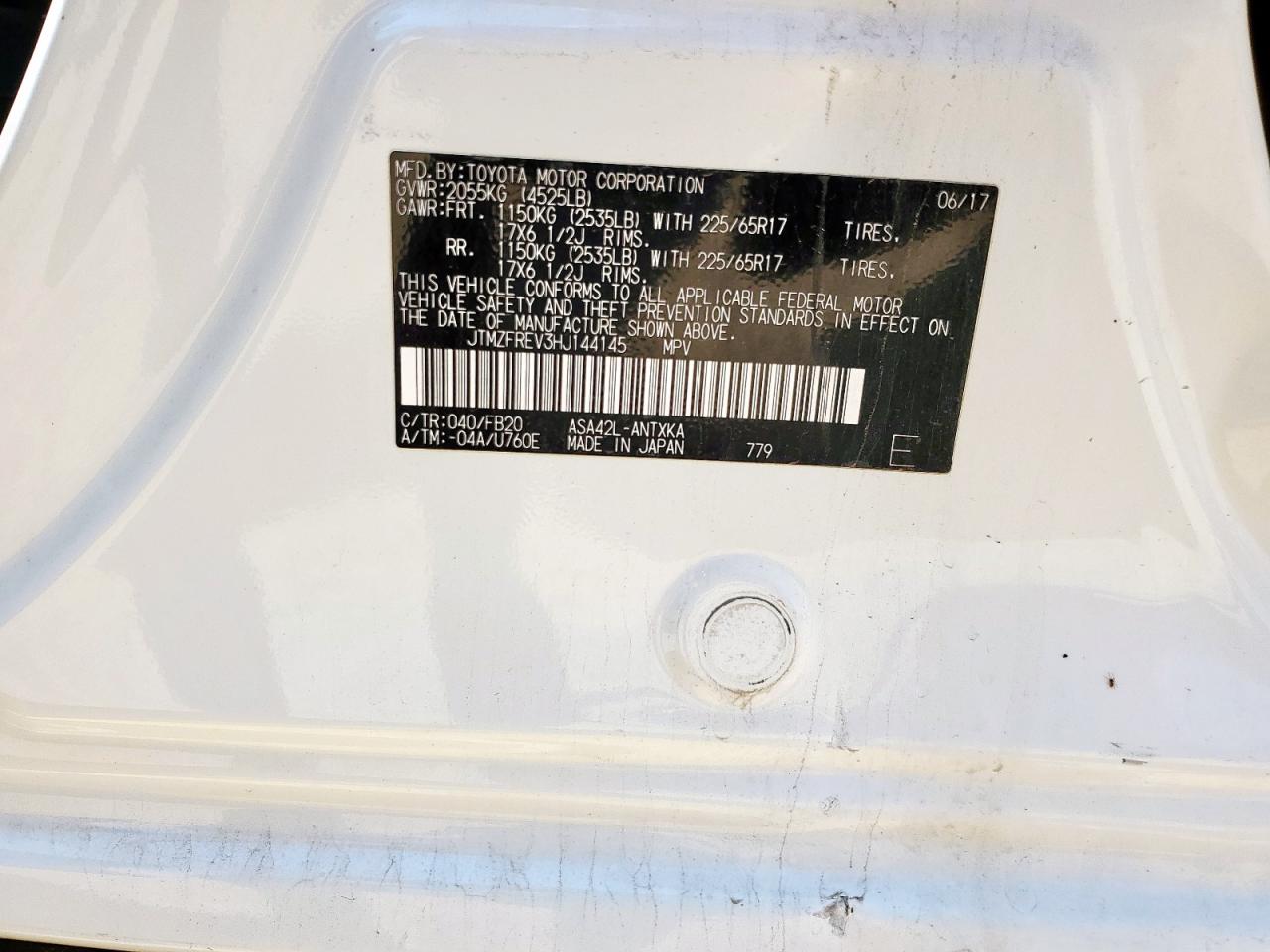 2017 Toyota Rav4 Le VIN: JTMZFREV3HJ144145 Lot: 70672585