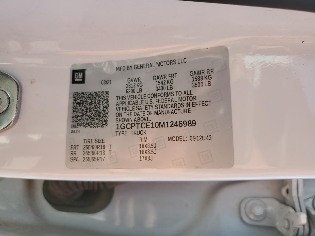 2021 Chevrolet Colorado Lt VIN: 1GCPTCE10M1246989 Lot: 69154285