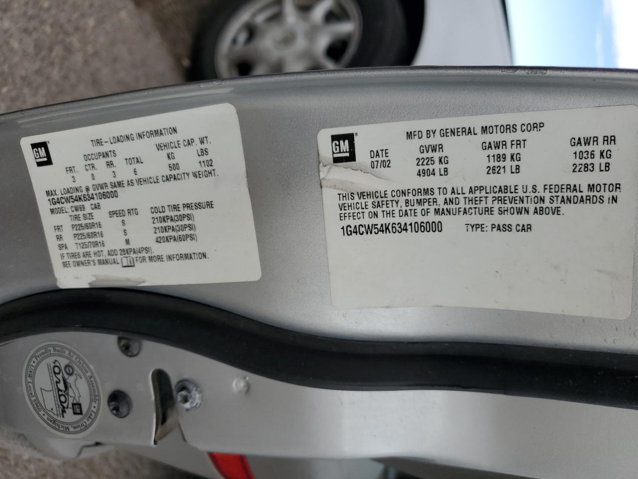 2003 Buick Park Avenue VIN: 1G4CW54K634106000 Lot: 70776305