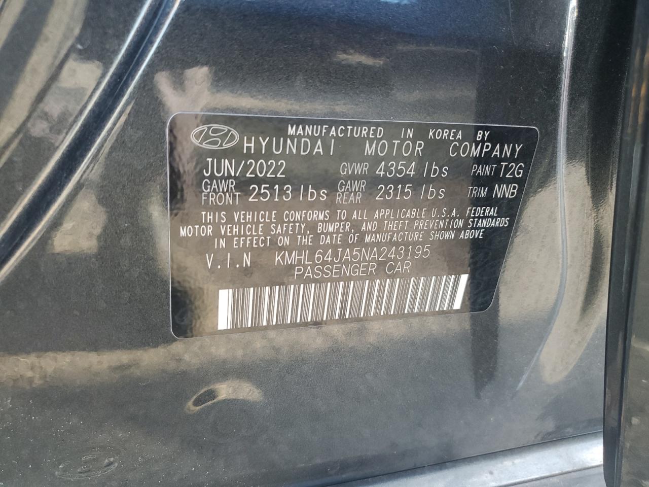 2022 Hyundai Sonata Sel VIN: KMHL64JA5NA243195 Lot: 70267145