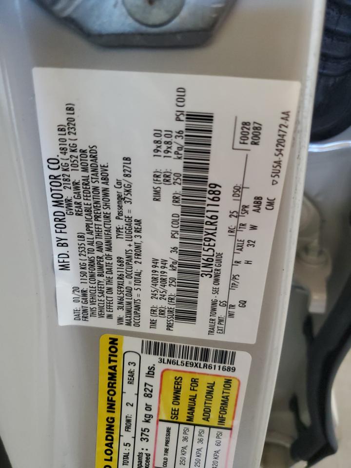 2020 Lincoln Mkz Reserve VIN: 3LN6L5E9XLR611689 Lot: 70320825