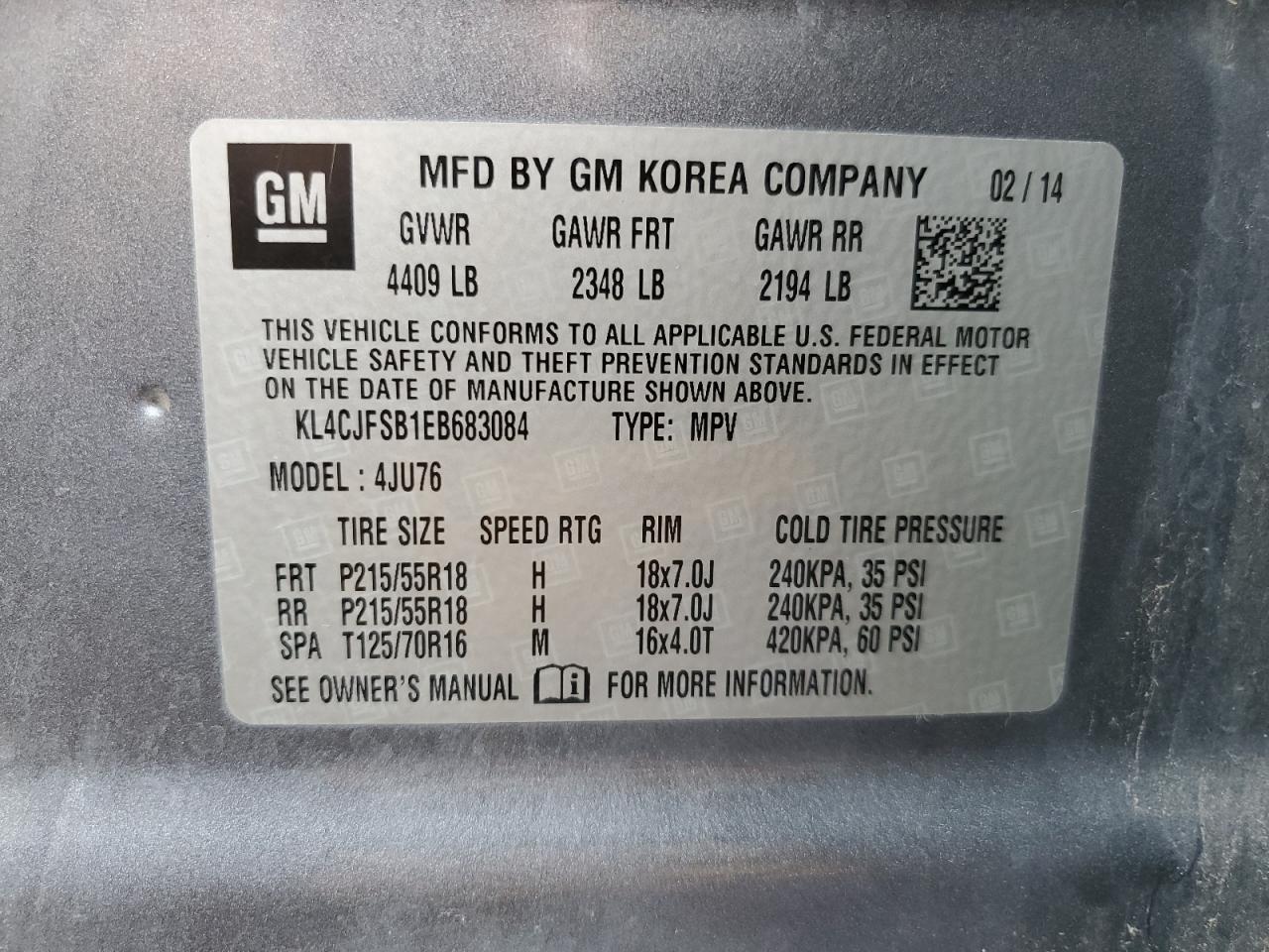 2014 Buick Encore Convenience VIN: KL4CJFSB1EB683084 Lot: 70548285