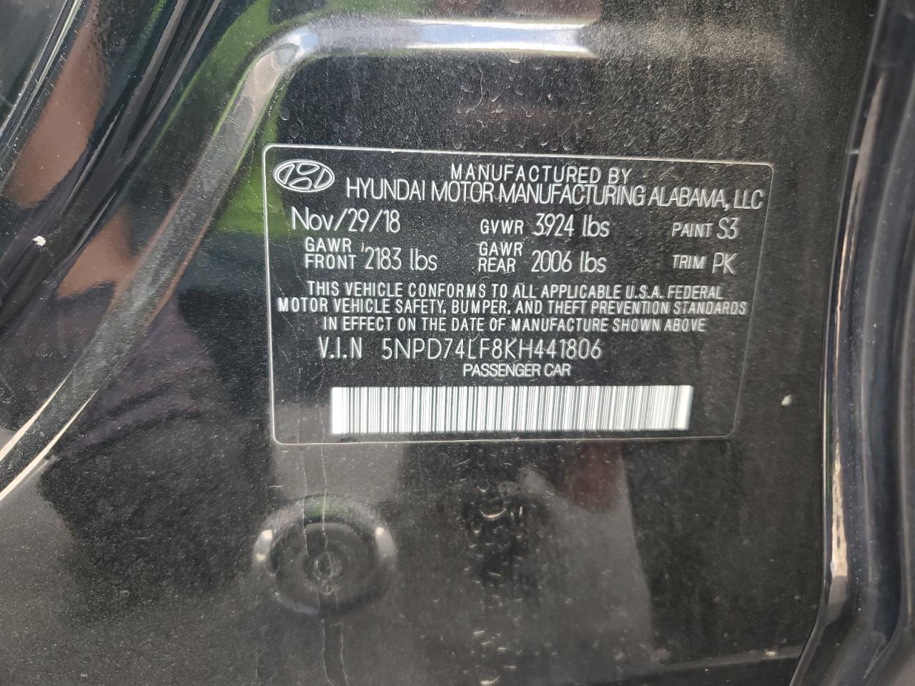 2019 Hyundai Elantra Se VIN: 5NPD74LF8KH441806 Lot: 70517135