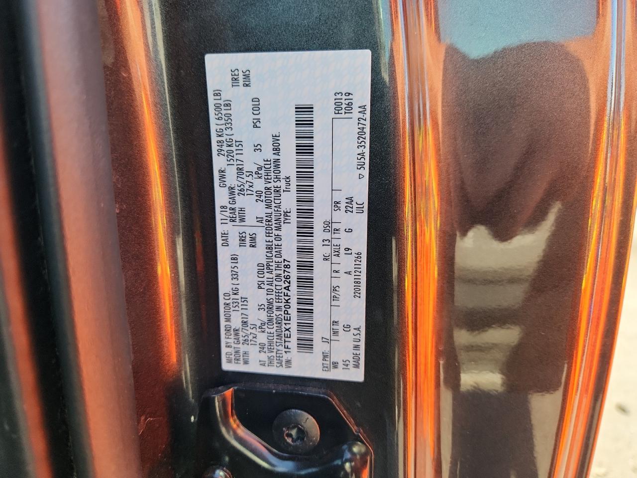 2019 Ford F150 Super Cab VIN: 1FTEX1EP0KFA26787 Lot: 70403915