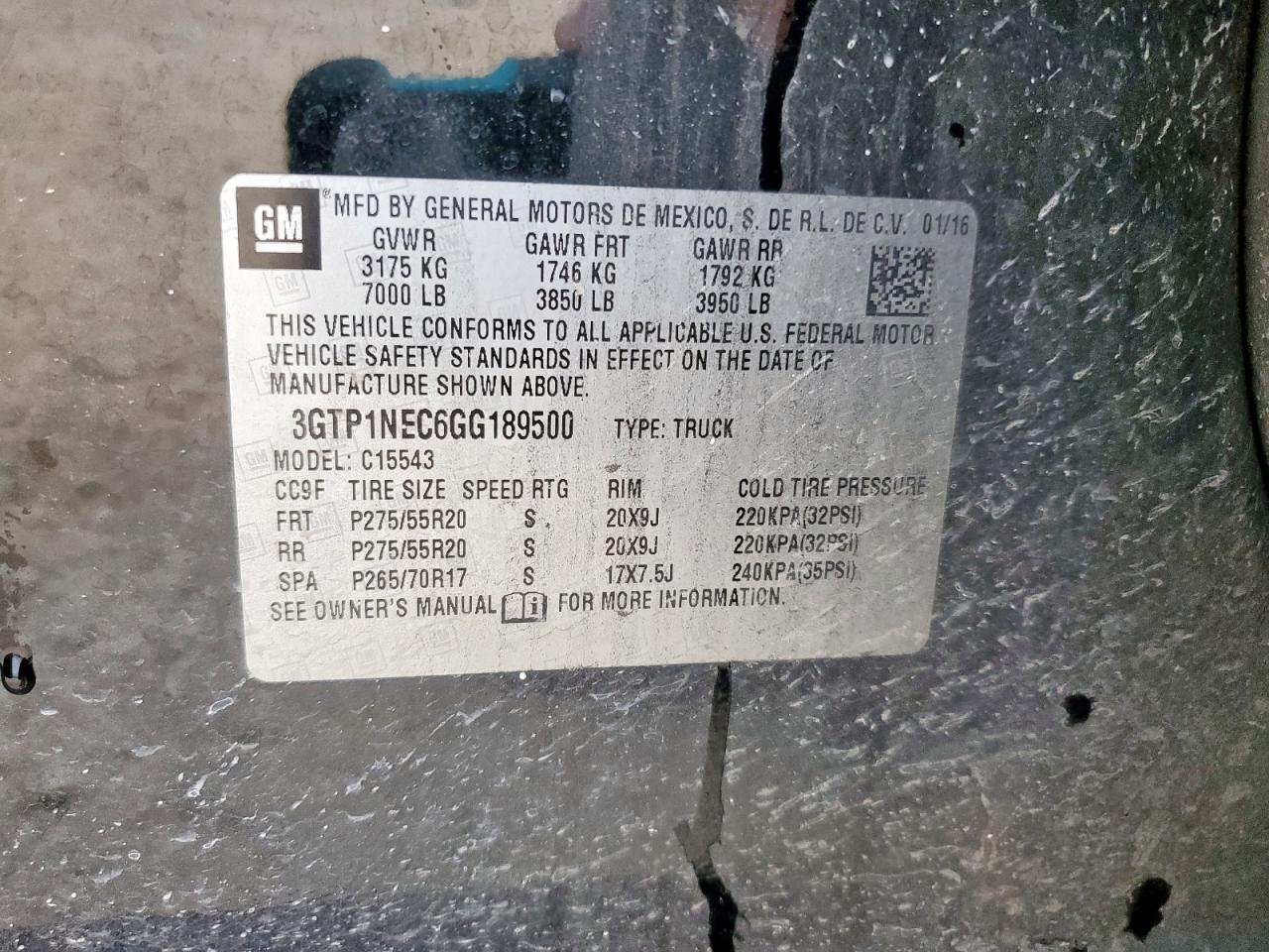 2016 GMC Sierra C1500 Slt VIN: 3GTP1NEC6GG189500 Lot: 70706965