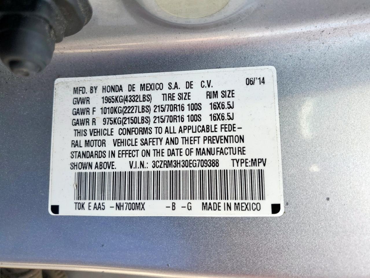 2014 Honda Cr-V Lx VIN: 3CZRM3H30EG709388 Lot: 70749695