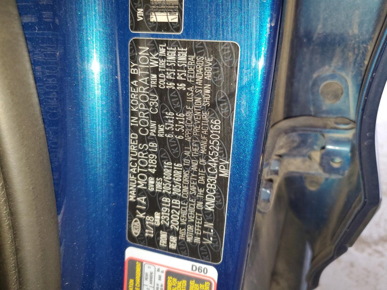 2019 Kia Niro Fe VIN: KNDCB3LC4K5250166 Lot: 68651775