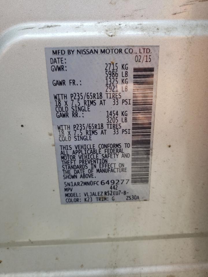 2015 Nissan Pathfinder S VIN: 5N1AR2MN0FC649277 Lot: 67182945