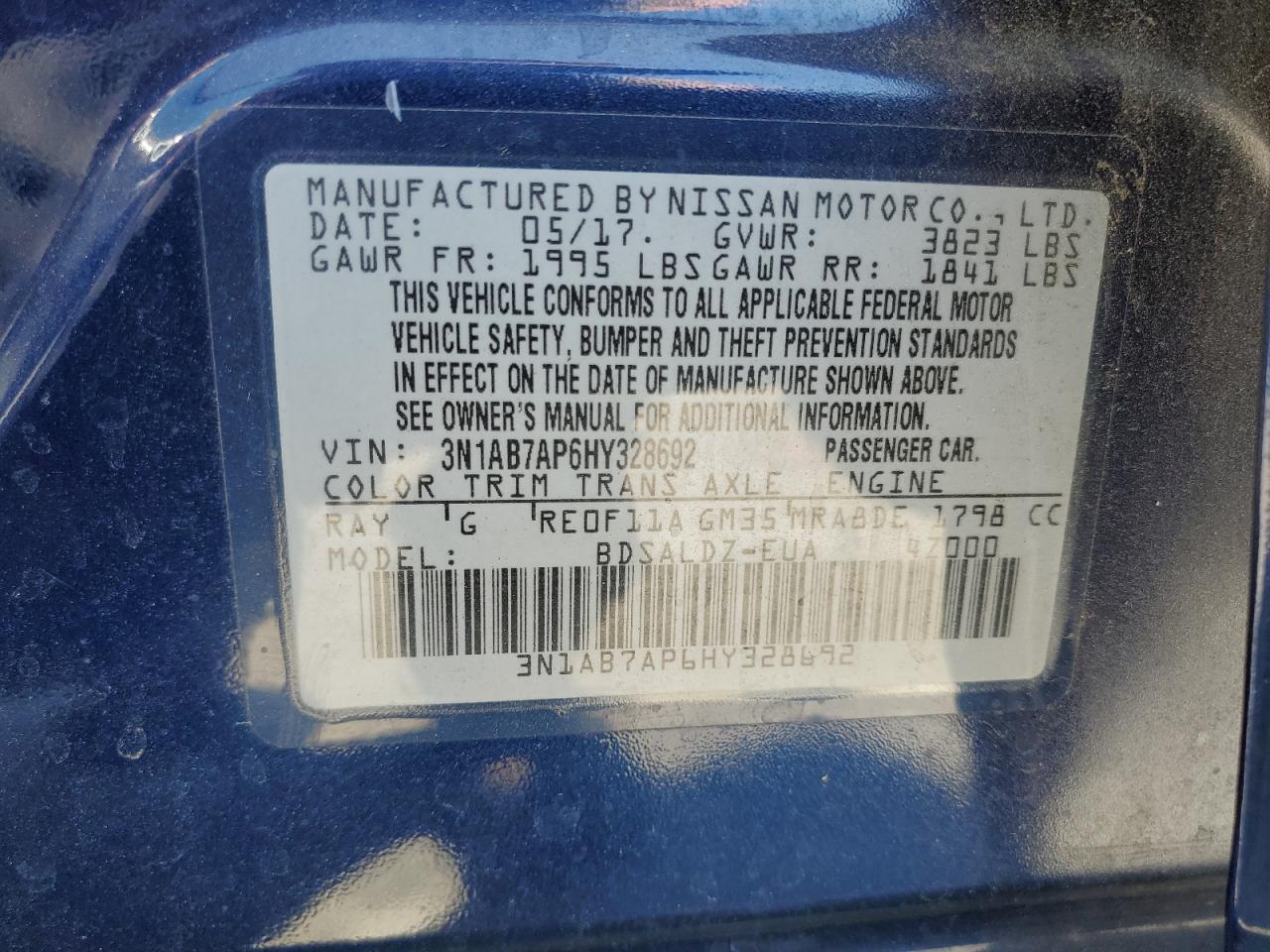 2017 Nissan Sentra S VIN: 3N1AB7AP6HY328692 Lot: 70604725