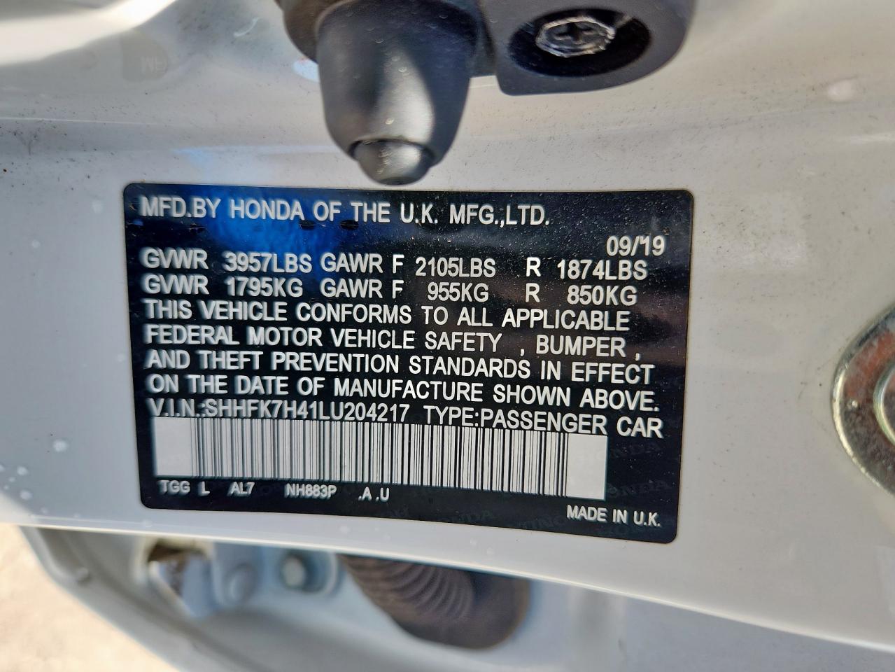 2020 Honda Civic Sport VIN: SHHFK7H41LU204217 Lot: 70425645