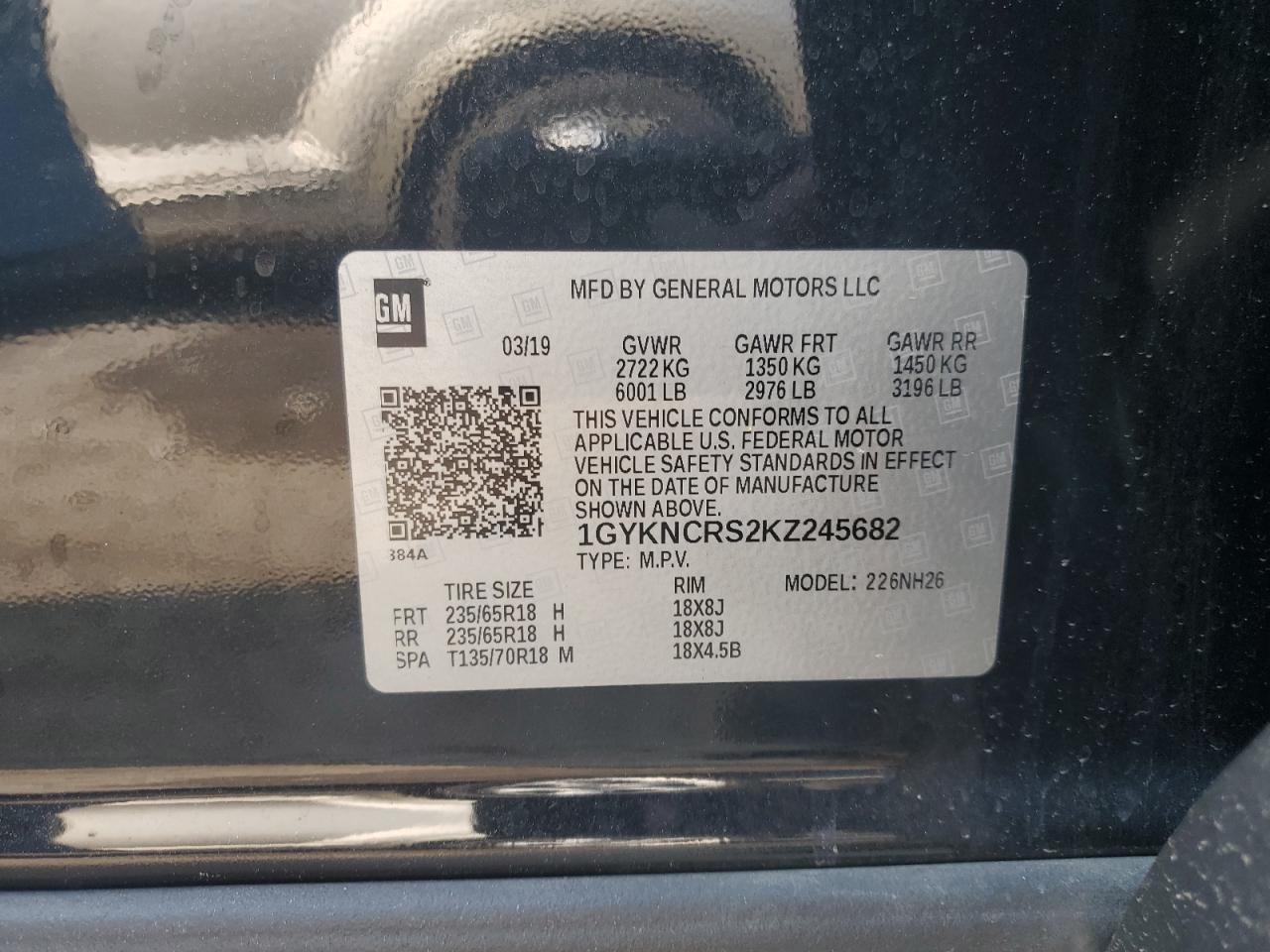 2019 Cadillac Xt5 Luxury VIN: 1GYKNCRS2KZ245682 Lot: 67177755