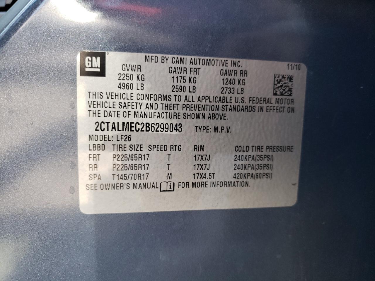 2CTALMEC2B6299043 2011 GMC Terrain Sle