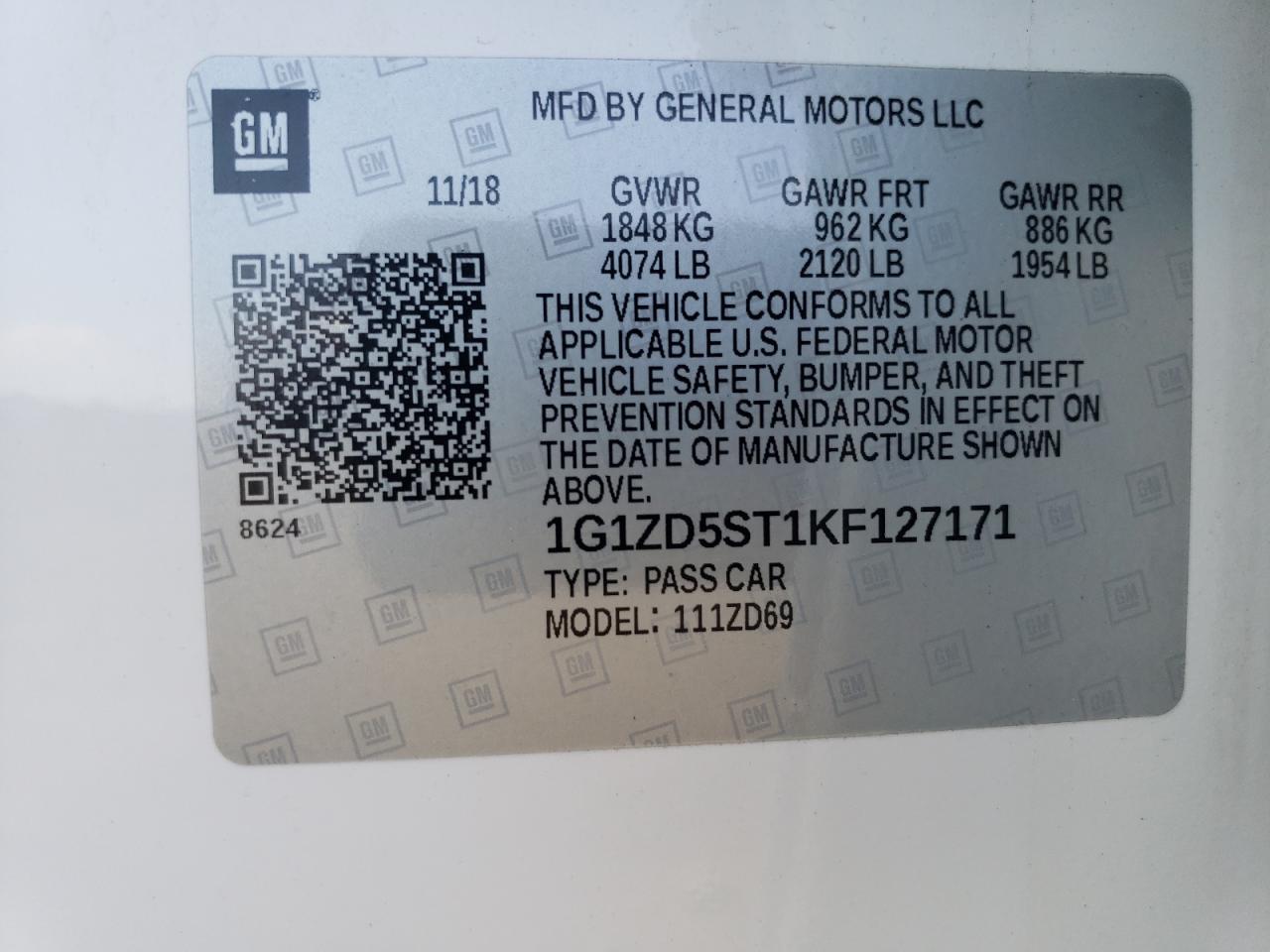 2019 Chevrolet Malibu Lt VIN: 1G1ZD5ST1KF127171 Lot: 68883725