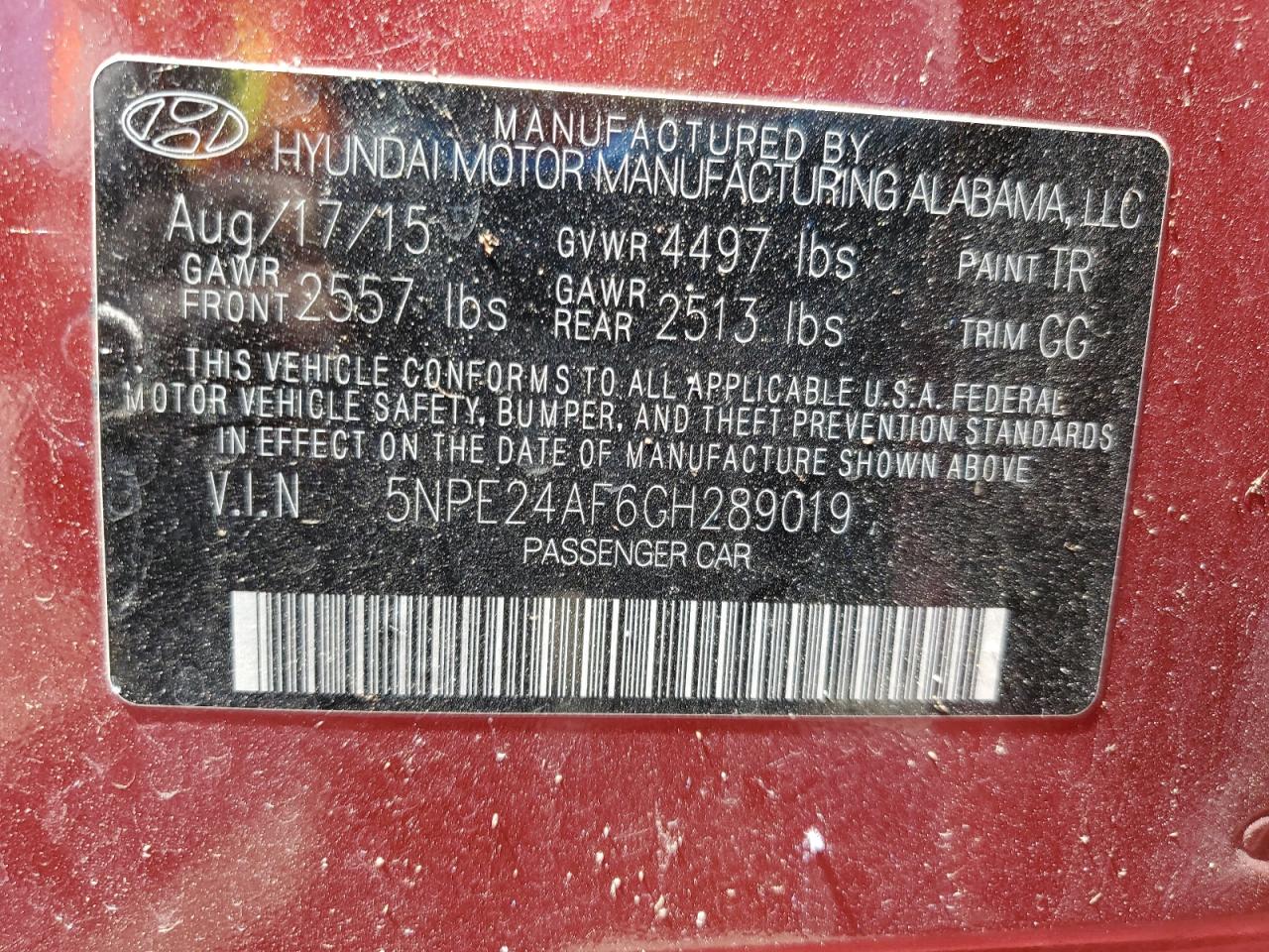 2016 Hyundai Sonata Se VIN: 5NPE24AF6GH289019 Lot: 70089105